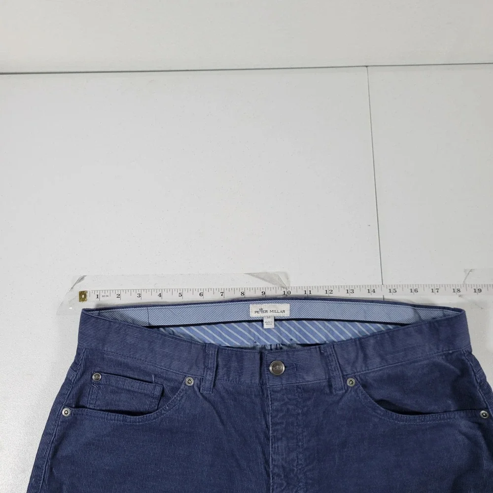 Peter Millar Mens‎ Corduroy Pants Blue Straight Leg Casual Dress Size 35x30